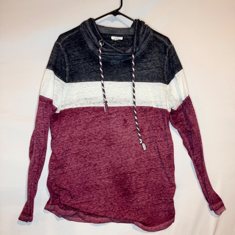 Maurices Womens XL Colorblock Hoodie Cowl Neck Long Sleeve Burgundy Grey White